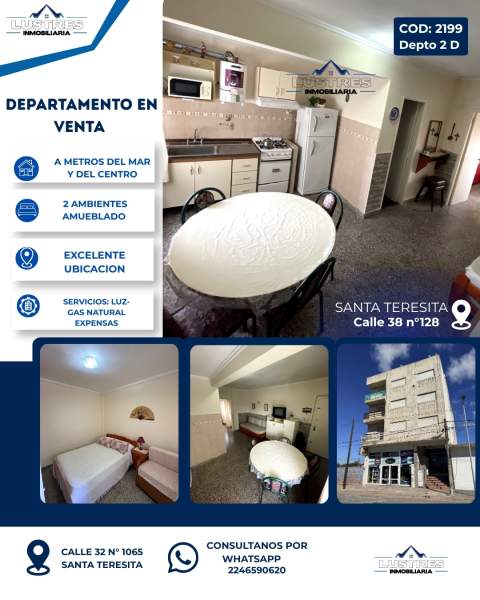 Departamento de 2 ambientes a metros del mar y del centro santa teresita